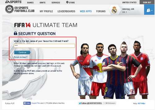security question FIFA 14 Ultimate Team