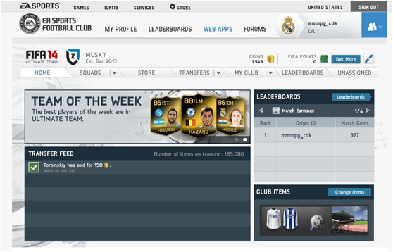 FIFA 14 home page FIFA 14 Ultimate Team