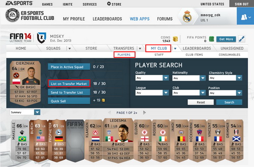 FIFA 14 Ultimate Team Web App – FIFPlay