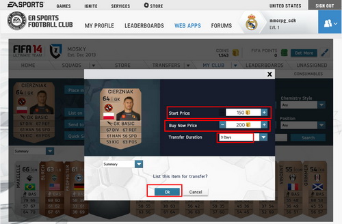 List on Trabsfer Market FIFA 14 Ultimate Team